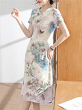 Orchid Butterfly Mountain Scenery Pattern Female Qipao Dress