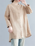 Khaki Comfortable Stand Collar Button Shirt for Women