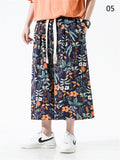 Male Plus-size Printed Casual Wide-leg Cropped Trousers