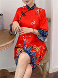 Loong Print Qipao Midi Dress for Ladies