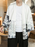 Chinese Style Print Summer Cardigan Shirt for Men