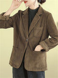 Spring Notched Collar One Button Corduroy Jacket for Women