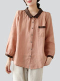 Ladies Embroidered Collar Loose Fit Casual Shirt