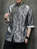 Men's Retro Jacquard Summer Cozy Ice Silk Tang Suit Shirt