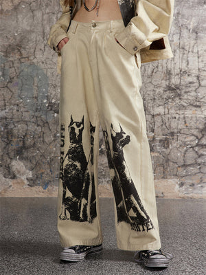 Female Doberman Pinscher Graffiti Print Vintage Trendy Pants