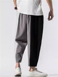 Male Contrast Color Striped Fashion Cotton Linen Pants