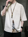 Han Chinese Clothing Stand Collar Short Sleeve Shirt for Men