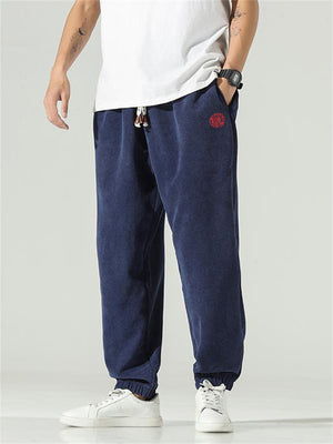 Chinese Style Embroidered Corduroy Pants for Male