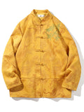 Men's Bamboo Leaf Embroidery Dragon Print Faux Suede Retro Jacket