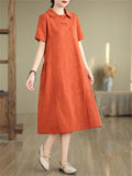 Elegant Lapel Short Sleeve Jacquard Dress for Women