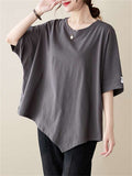 Oversized Irregular Hem Half Sleeve Soft Linen T-shirts for Women