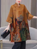 Elegant Lotus Flower Print Oriental Dresses for Women