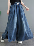 Cozy Summer Side Slit Blue Wide Leg Jeans for Women