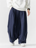 Simple Relaxed Fit Drawstring Wide Leg Pants for Men