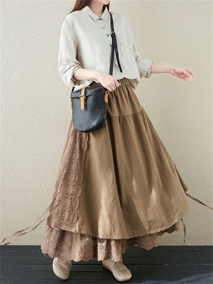 Ethnic Style Multi-Layer Splicing Linen Skirt for Women