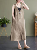 Summer U Neck Sleeveless Loose Linen A-Line Dress for Women