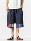 Summer Men's Cotton Linen Spliced Cropped Pants