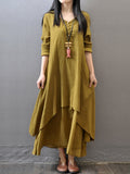 Casual V Neck Long Sleeve Swing Linen Dress