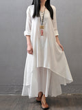 Casual V Neck Long Sleeve Swing Linen Dress