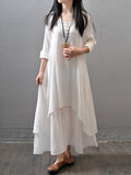 Casual V Neck Long Sleeve Swing Linen Dress