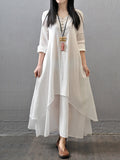 Casual V Neck Long Sleeve Swing Linen Dress