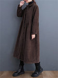 Long-sleeved Thick Single-breasted Corduroy Long Coats for Women