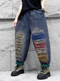 Women's Trendy Letter Print Raw Edge Line Loose Harem Pants