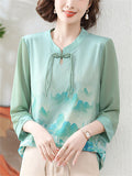 Women's Ancient Style Print Elegant Stand Collar 3/4 Sleeve Shirts