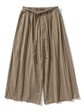 Men's Chinese Style Cotton Striped Wide Leg Pants with Strap