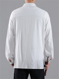 Men's Casual Embroidery Stand Collar Linen Long Sleeve Shirt