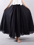 Women's Elastic Waist Pleated Maxi Linen Skirts