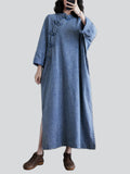 Women's Ethnic Style Side Split Mid-length Denim Dress