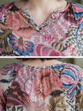 Summer Cozy V Neck Loose Print Long Sleeve Shirt for Women