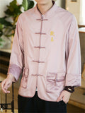 Spring Trendy Ice Silk Embroidery Knot Button Shirt for Men