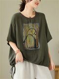 Women's Drawstring Hem Crew Neck Printed T-shirts