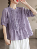 Women's Literary Thin Cotton Linen Short-sleeved Shirts