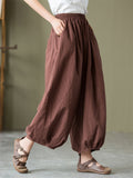 Comfortable Cotton Linen Elastic Waist Lantern Pants for Female