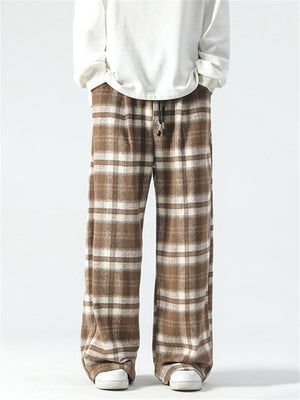 Male Casual Popular Elastic Waist Plaid Pants