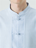 Men's Chinese Style Stand Collar Knot Button Summer Striped Shirt