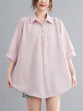 Natural Linen Solid Color Cozy Loose Shirt for Women