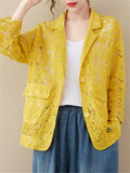 Women's Elegant Floral Lace Hollow Out Lapel Blazer