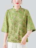 Chinese Style Stand Color Knot Button Elegant Shirt for Women