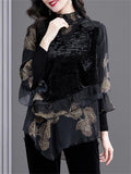 Women's Lace Splicing Spring Autumn Velvet Shirt