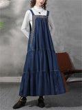 Fashionable Lady Heart Embroidery Sleeveless Denim Suspender Dress