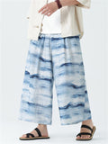 Male Chinese Style Bamboo Leaf Mountain Print Summer Pants