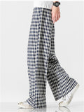 Men's Vintage Plaid Cotton Linen Wide Leg Trousers