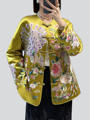 Vintage Luxury Peacock Peony Embroidery Jacket for Women