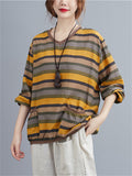 Women's Spring Multicolored Stripes V Neck Shirt