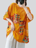 Ethnic Totem Print Round Neck Short Sleeve Shirt for Women