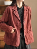 Women's Autumn Notched Lapel Single-Breated Plain Linen Blazer